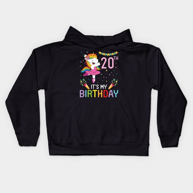 Unicorn Dancing Congratulating 20th Time It's My Birthday 20 Years Old Born In 2001 Kids Hoodie by bakhanh123